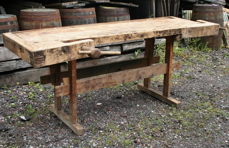 Vintage German Carpenter's Wooden Workbench Woodworkers Work Bench