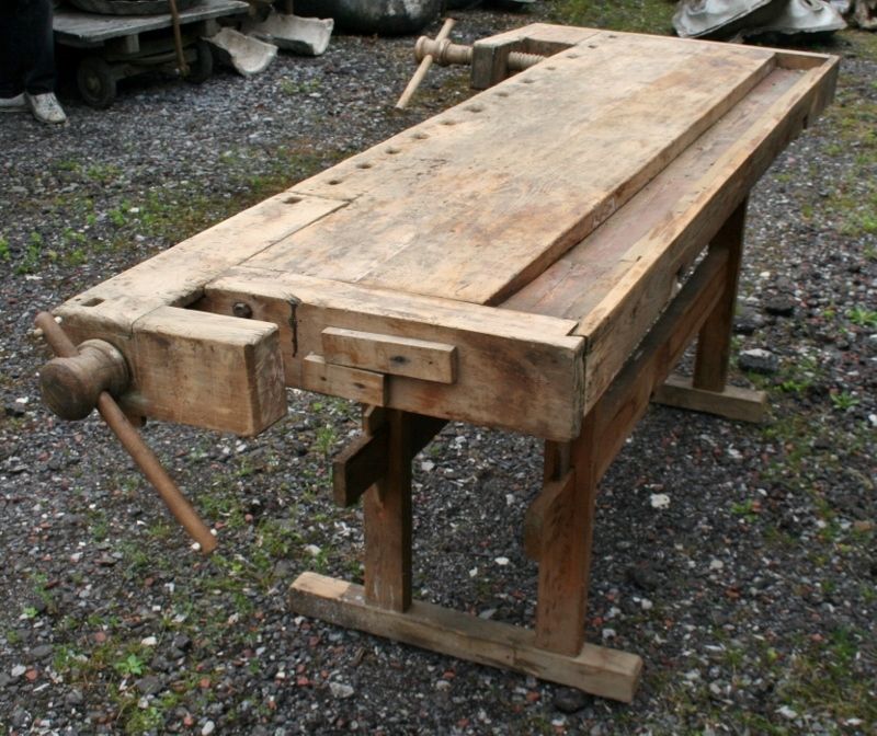 Vintage German Carpenter's Wooden Workbench Woodworkers Work Bench