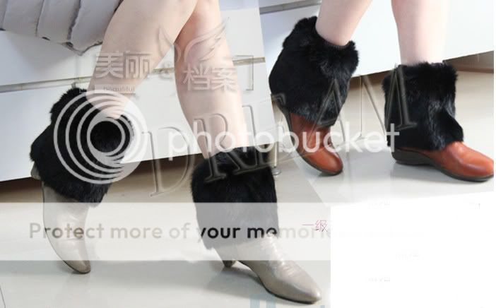 Quality New Real Genuine Rabbit Fur leg Warmer Boot Muffs Black Long 